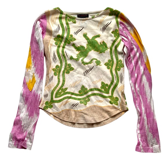 ๐HP๐Vintage 90s Custo Barcelona pink & green abstract Dragon long sleeve top